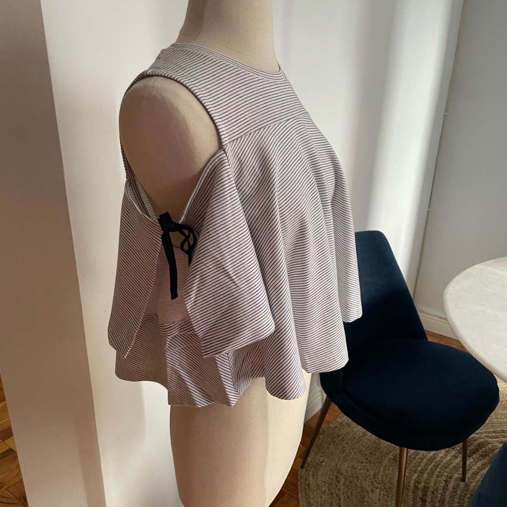 Club Monaco Stripe Open Shoulder Tie Blouse - M